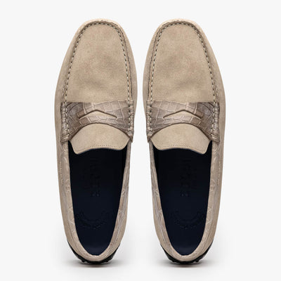 31-160-SND MONZA Sueded Calfskin with Crocodile Driver Sand