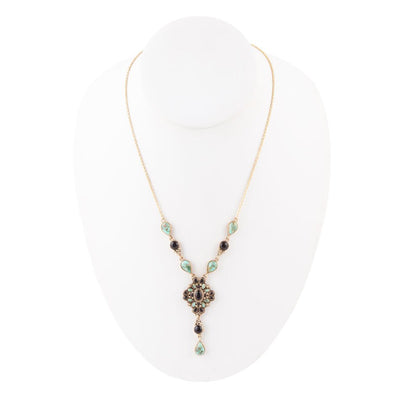 Barcelona Black Onyx and Blue Turquoise Golden Y-Necklace