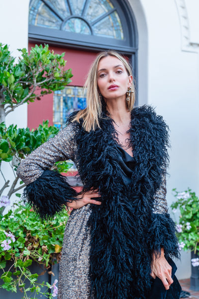 Penny Deluxe Buxom Gunmetal Faux Fur Jacket