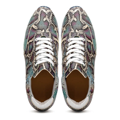 65-215-BLU PERI Python Embossed Italian Calfskin Sneakers, Marine Blue