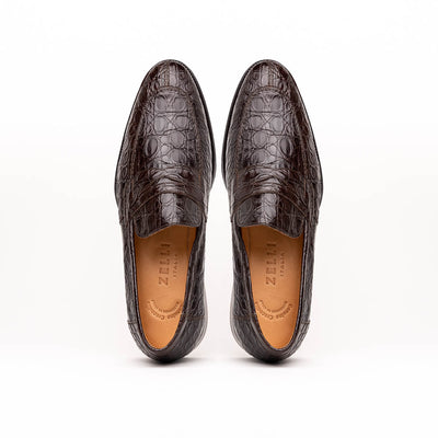11-201-NIC ROMA Crocodile Penny Loafer, Nicotine