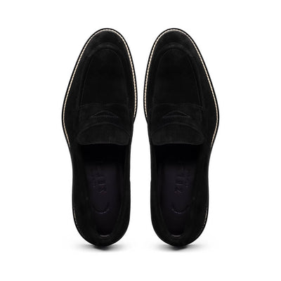 16-657-BLK ROMA Italian Suede Penny Loafers Black
