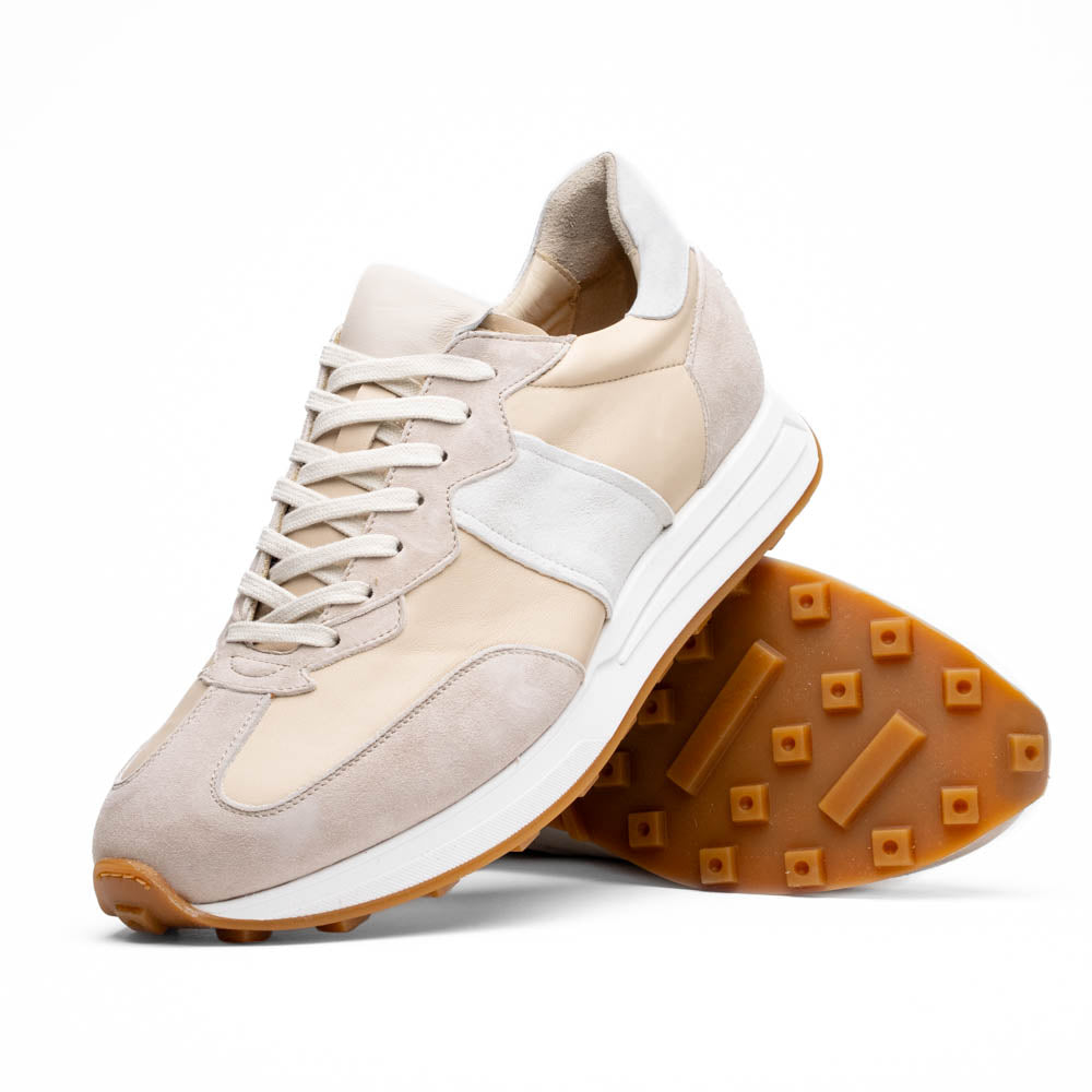 66-265-TPE ROXI Suede & Calfskin Sneaker, Taupe