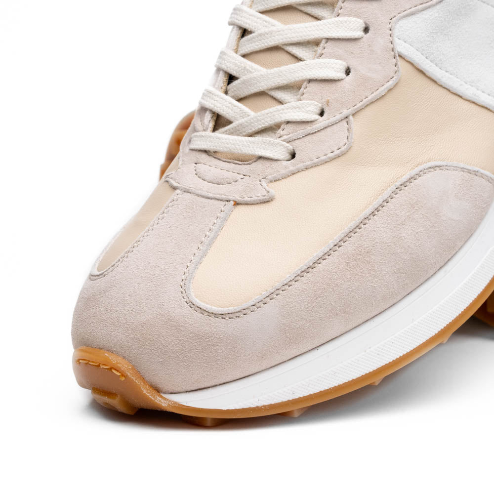 66-265-TPE ROXI Suede & Calfskin Sneaker, Taupe