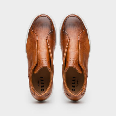 65-225-CGN SPETTACOLARE Italian Pebble Grain Calfskin Sneakers Cognac