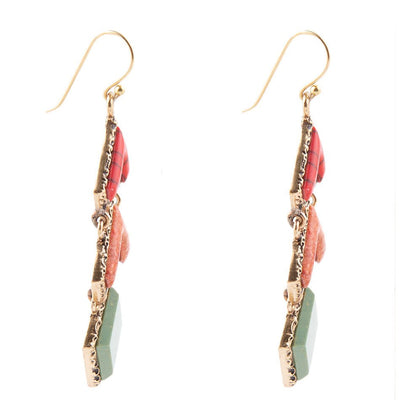 Turquoise and Coral Tapestry Drop Earrings