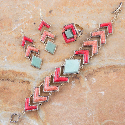 Turquoise and Coral Tapestry Ring