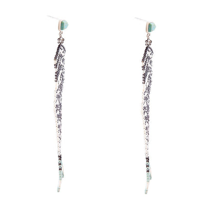 Turquoise Long Woven Seed Bead Earrings