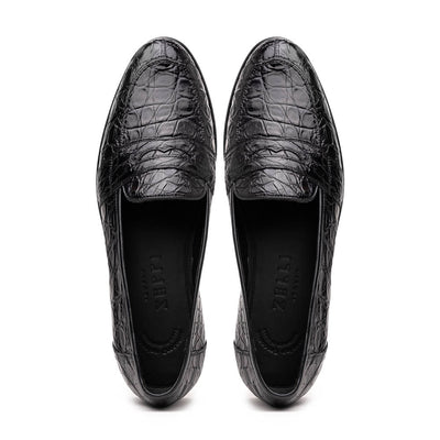 11-119-BKM (BLK) TUSCANY Crocodile Penny Loafer, Black