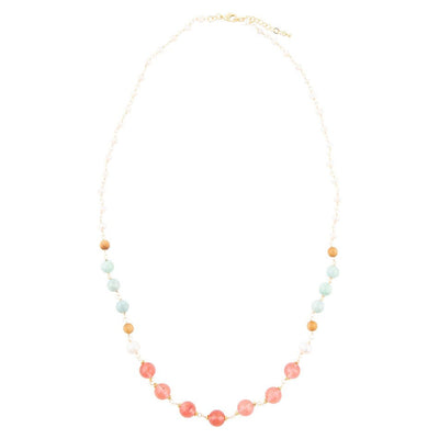 Watermelon Kiss Mint Jasper Golden Long Necklace