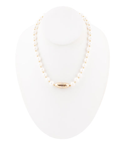 White Pearl Golden Beaded Strand Necklace