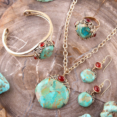 Wilder Turquoise Carnelian and Bronze Cuff Bracelet