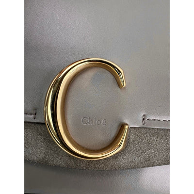 Chloe Shiny Calfskin Suede Small C Motty Gray Shoulder Bag